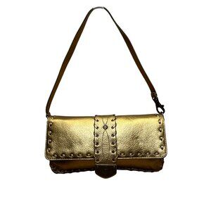 Michael Kors Women’s Gold Metallic Leather Stitch Detailing Shoulder Bag Size S